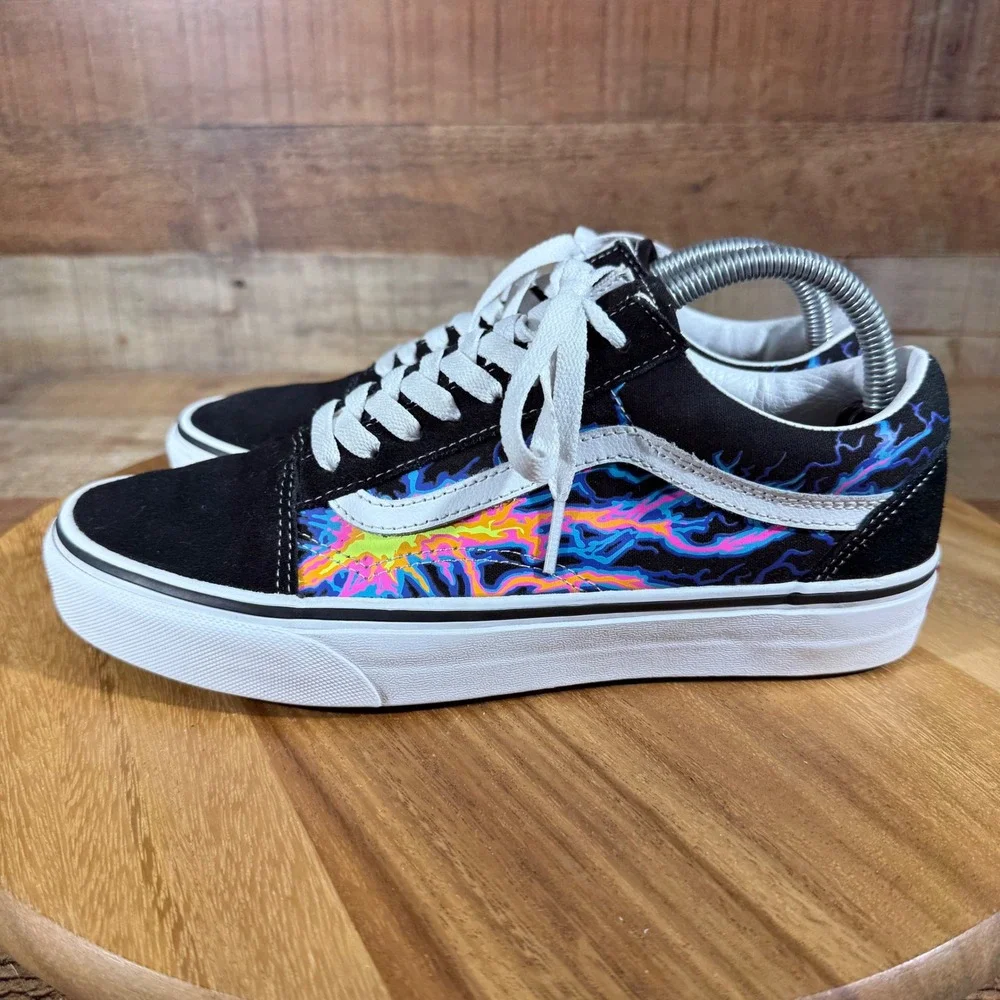 Vans Sneakers Men 8 Women 9.5 Black Lightning Suede Canvas Skate Shoes 751505